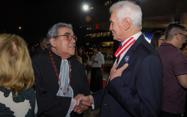 Ivo Dall'Acqua com Aloysio Corr&ecirc;a da Veiga, presidente do TST (Foto: Paulo Negreiros)