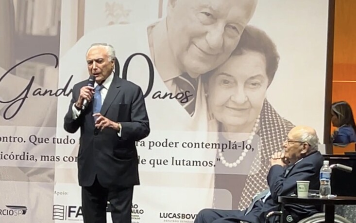 O ex-presidente Michel Temer foi um dos oradores da cerim&ocirc;nia em homenagem ao amigo (Imagem: Joana Santana)